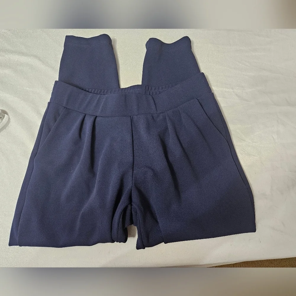 Shinestar Navy Blue Pull On Stretch Pleated Ankle Pants With Pockets Medium!